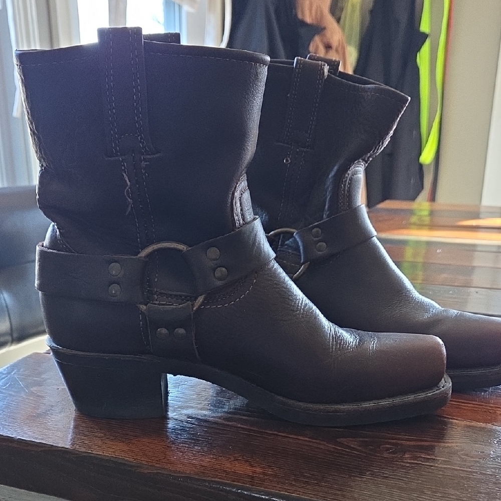 Frye Dark Brown Leather Harness Boots